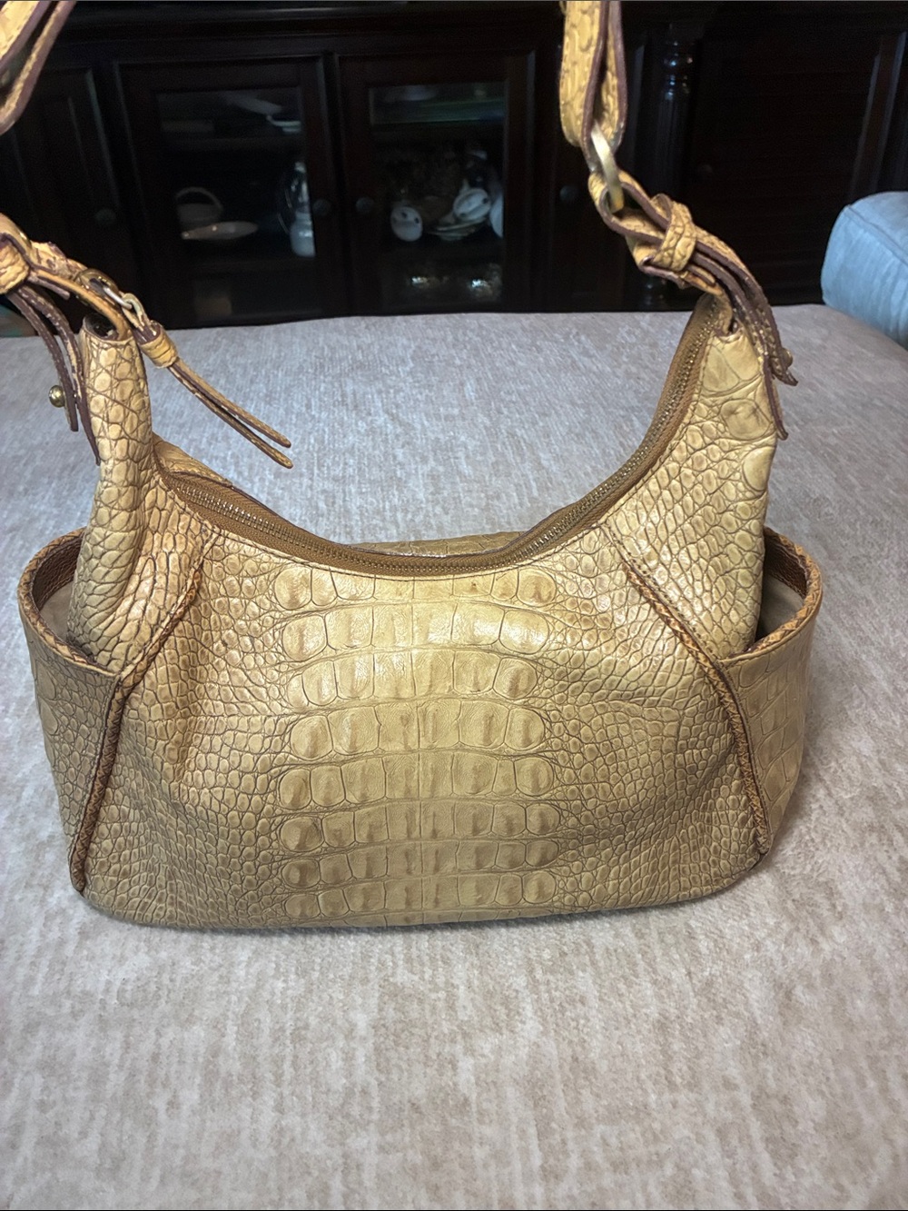 Brahmin‎ Croc-Embossed Shoulder Bag in Beige